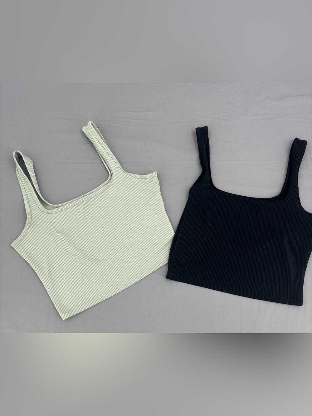 Hollister Ribbed Square-Neck Crop Tanks - Black & Pale Green